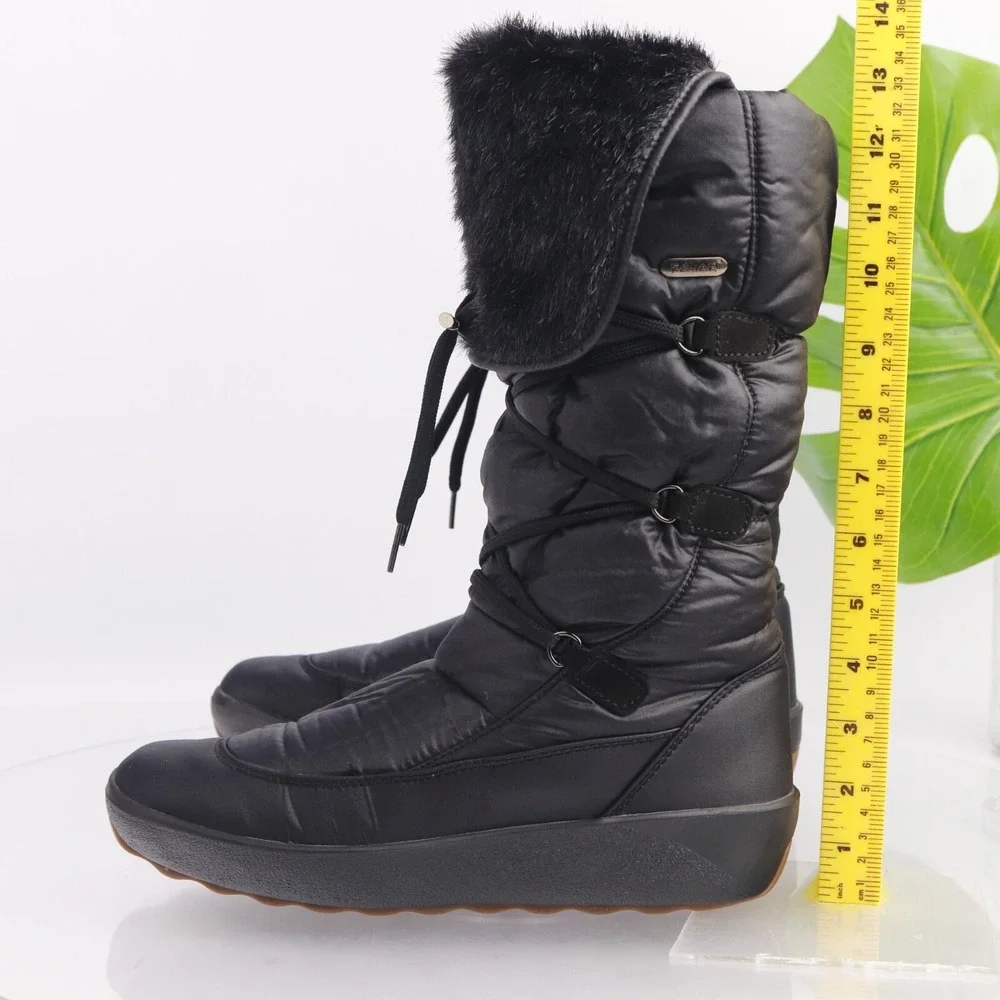 Pajar Womens Snow Boots Size 41 10 Waterproof Black Nylon Furry Pull On Quilted